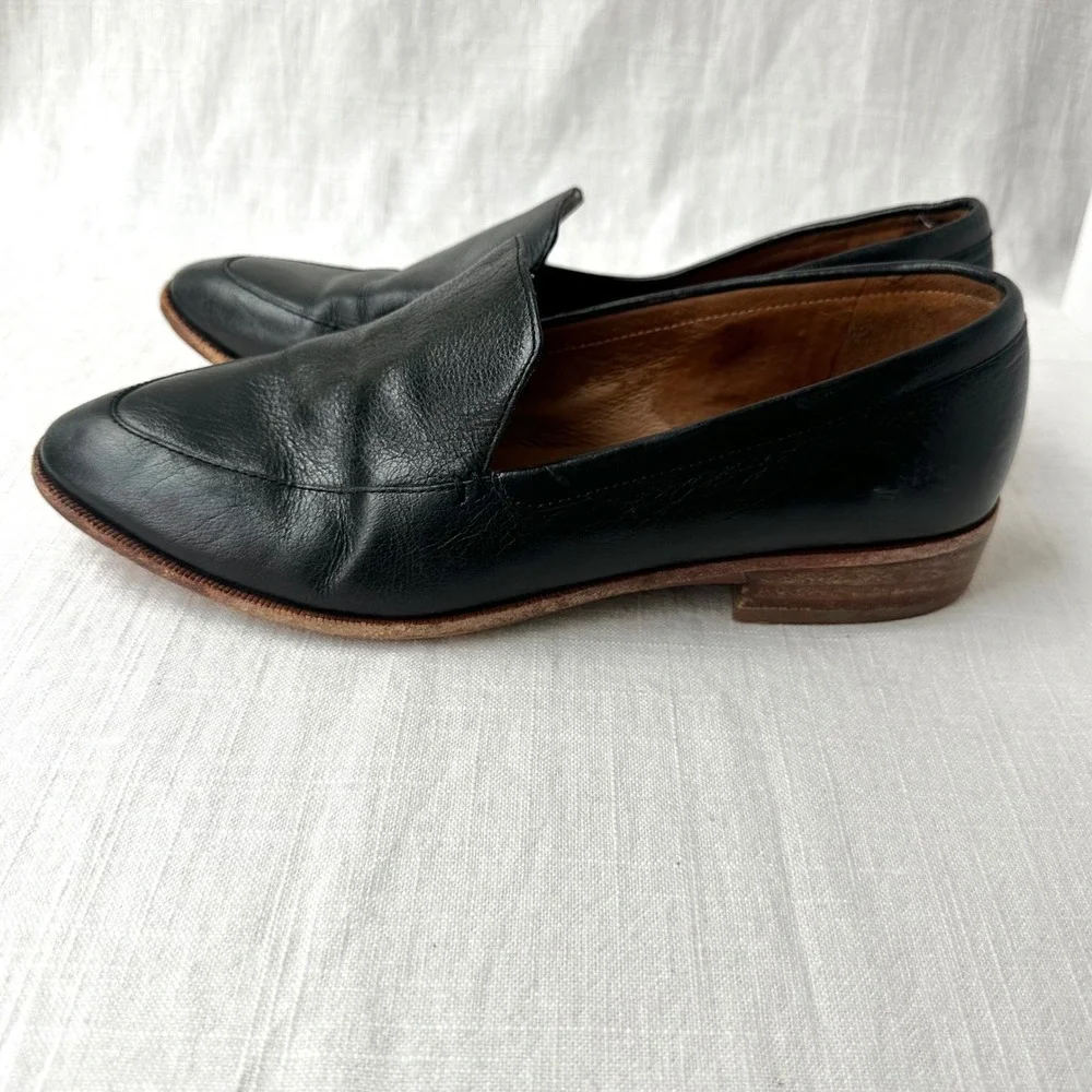 Madewell Frances Loafer True Black Leather Pointed Toe Flat H2419 Womens 7.5